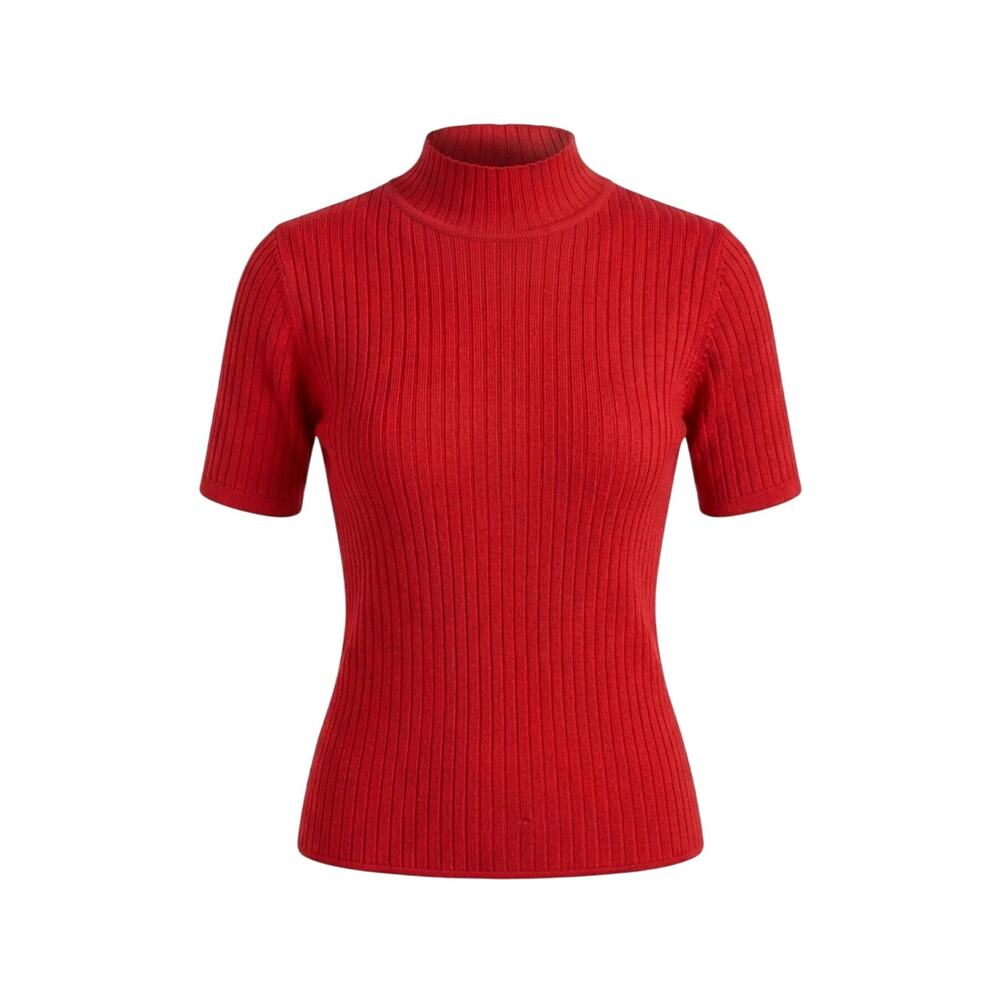 August Silk Red Ribbed Mock Neck 90s Y2K Glam Preppy Coquette